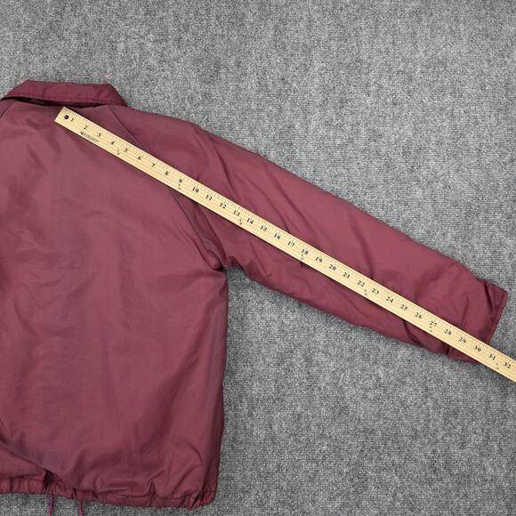 Vintage Sears Jacket Mens Small Maroon Nylon Coaches Lined Snap Front 90s Street - Picture 8 of 16